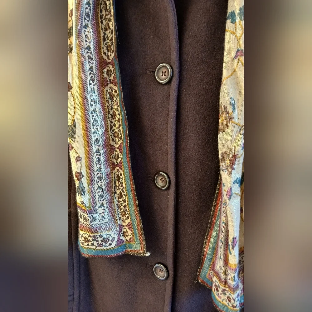 Worthington Burgundy Wool Coat Size M Classic Single‑Breasted Style with Scarf